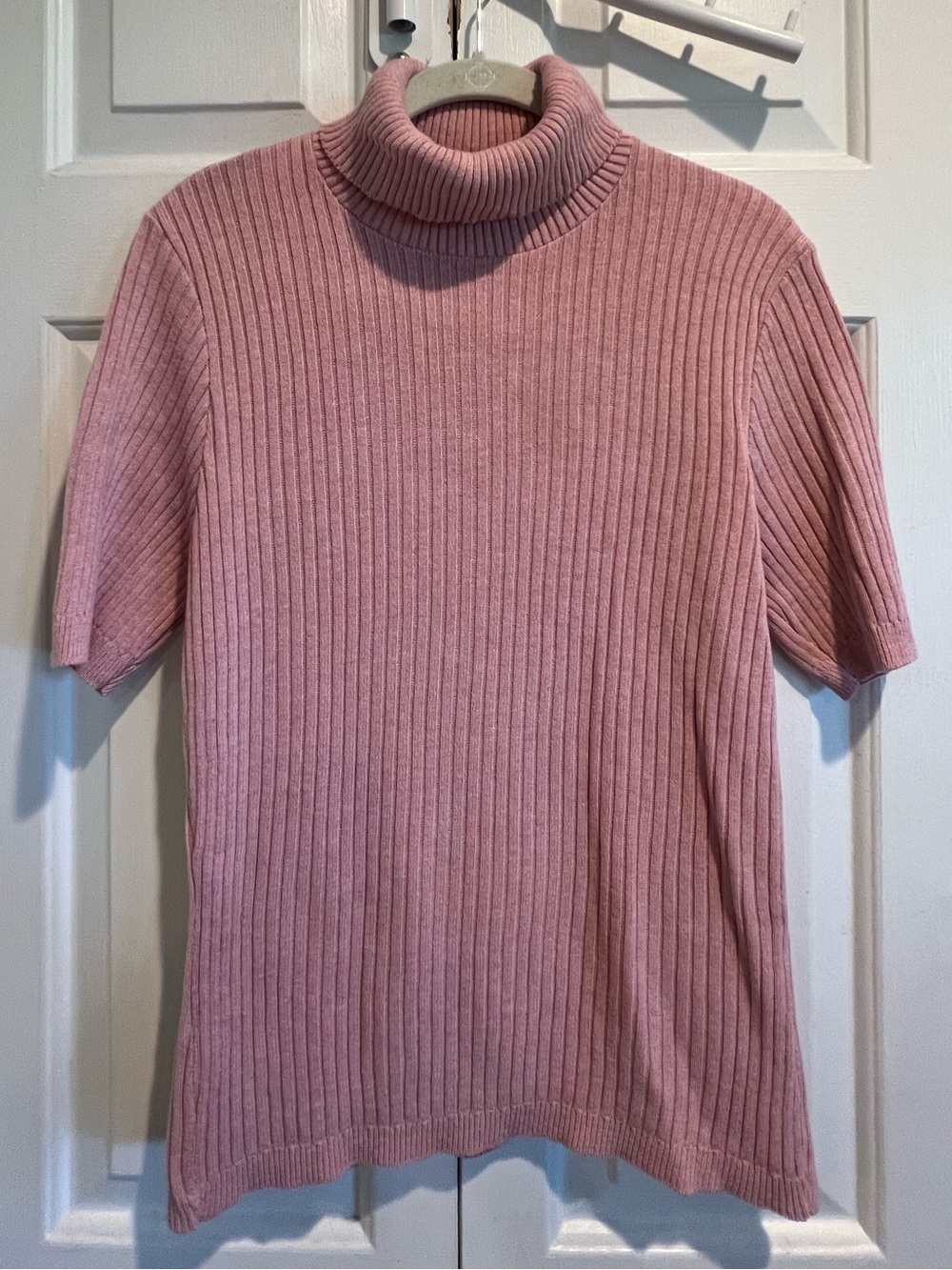 💗Turtleneck Ribbed Sweater - Dusty Pink, Short Sleeves